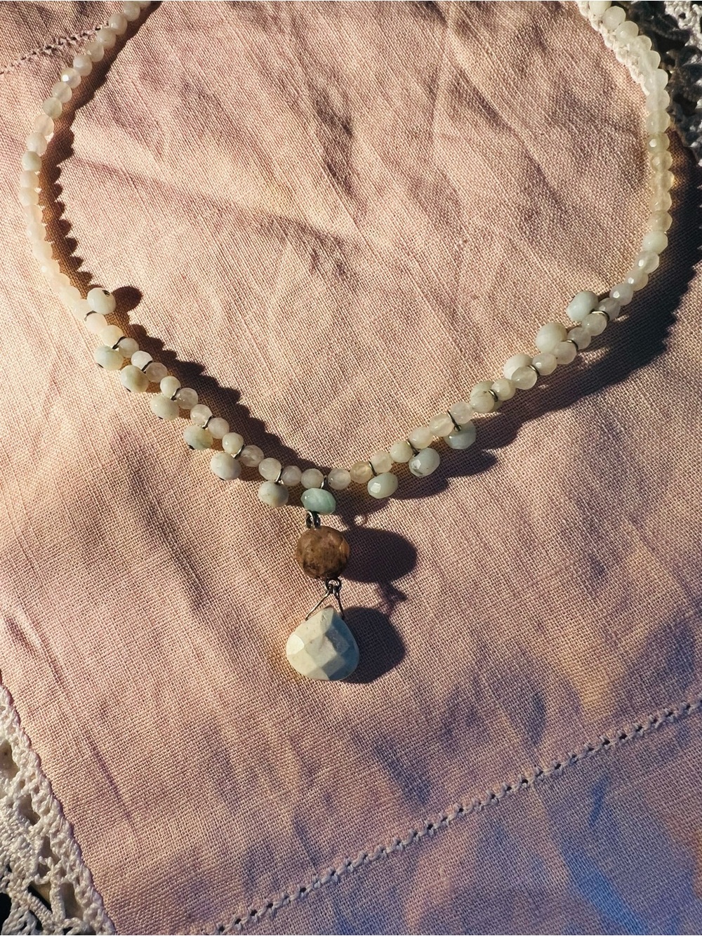 Dainty Beaded Pendant Necklace with Natural Accent